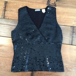 Acrobat Black Sequin V-Neck Top Size S